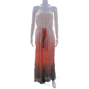 Addison Womens Scoop Neck Pleated Tie Waist Ombre Maxi Dress Pink Size S